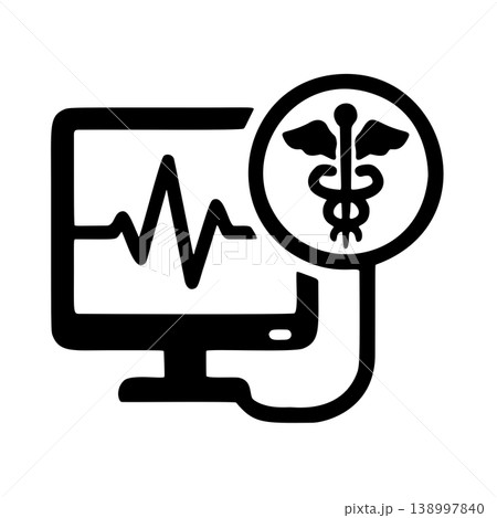 Outline Simple Monitor Medical Sign Icon with Heartbeat and Stethoscope Outline Simple Monitor Medical Sign Icon with Heartbeat and Stethoscope 138997840