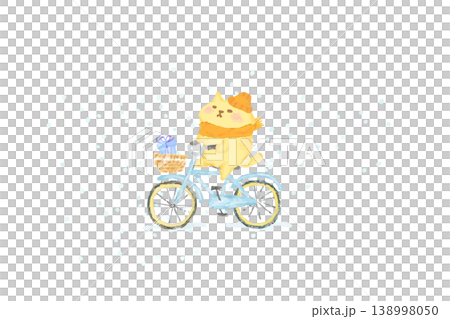 冬日里，一隻可愛的貓咪騎著腳踏車－水彩插畫素材 138998050