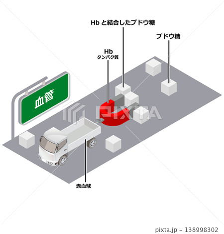 血管の中のHbA1cの状態のイラスト 血管の中のHbA1cの状態のイラスト 138998302