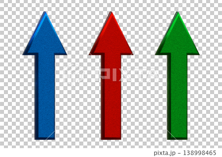 Red, blue, and green upward-pointing arrows, 3D metal set, premium texture, business image symbolizing growth and success (transparent). Red, blue, and green upward-pointing arrows, 3D metal set, premium texture, business image symbolizing growth and success (transparent). 138998465