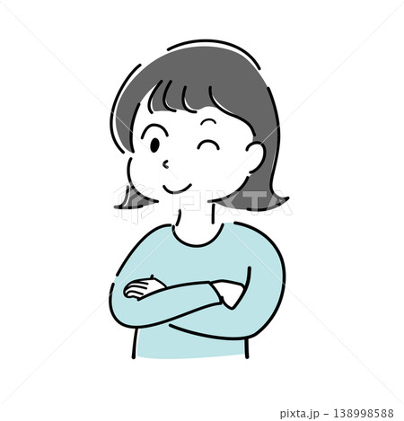 腕を組んでウインクする女性の上半身シンプルイラスト(案内・解説・アドバイス・人物素材) 腕を組んでウインクする女性の上半身シンプルイラスト(案内・解説・アドバイス・人物素材) 138998588
