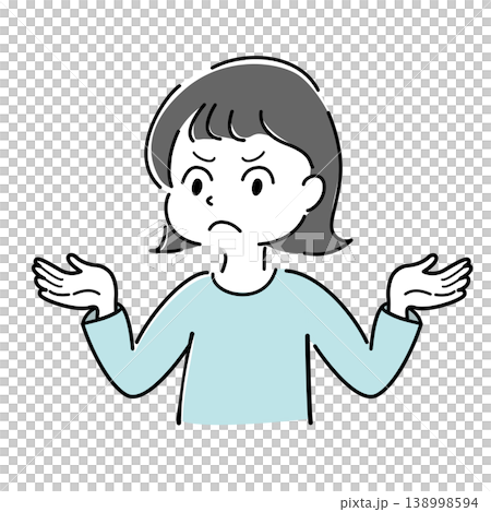 Simple full-body illustration of a woman explaining with her arms outstretched (anger, warning, confusion, helplessness, character stock image) Simple full-body illustration of a woman explaining with her arms outstretched (anger, warning, confusion, helplessness, character stock image) 138998594