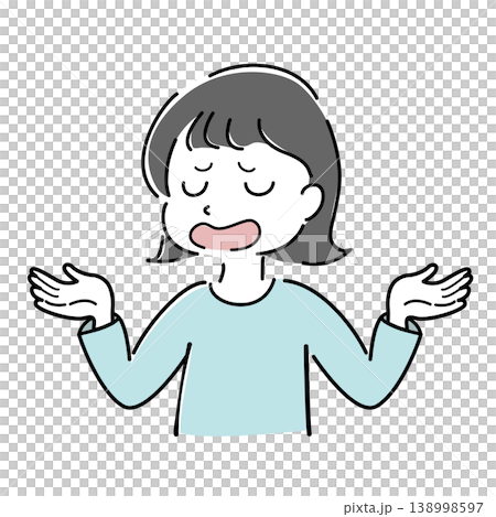 Simple illustration of a woman explaining with her arms outstretched (guidance, resignation, explanation, exasperation, confusion, helplessness, character stock image) Simple illustration of a woman explaining with her arms outstretched (guidance, resignation, explanation, exasperation, confusion, helplessness, character stock image) 138998597
