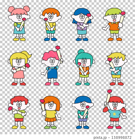 花を持つこども達のイラストバリエセット 138998872