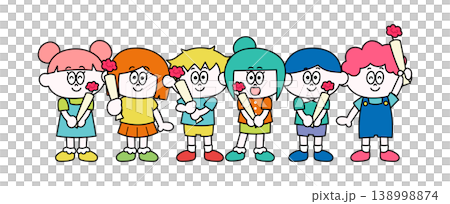 Illustration of children holding flowers Illustration of children holding flowers 138998874