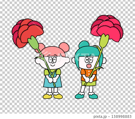 Illustration of a child holding a carnation Illustration of a child holding a carnation 138998883