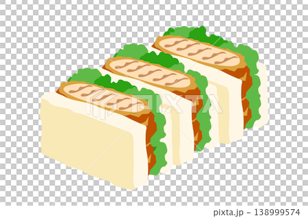 Three illustrations of katsu sandwiches lined up. Three illustrations of katsu sandwiches lined up. 138999574