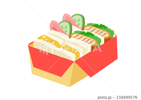 ミニサンドイッチをテイクアウト用BOXに詰めたイラスト 138999576