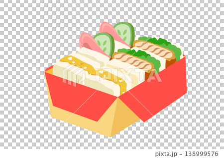 ミニサンドイッチをテイクアウト用BOXに詰めたイラスト 138999576