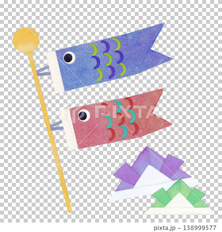 水彩鯉のぼりと兜のセット 138999577