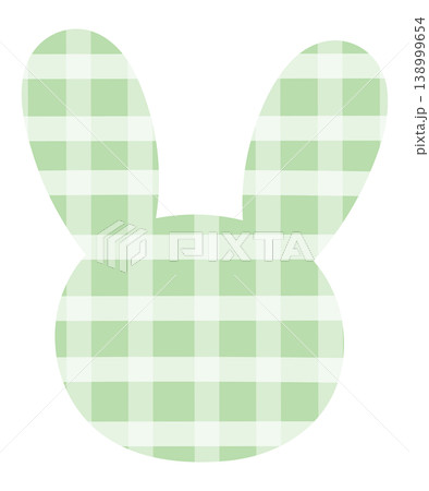 Illustration of green bunny head shape with checked pattern for plush toy, kid doll, childhood, youth, department store, animal, sticker, rabbit cartoon, comic, mascot, happy easter, sticker, patch 138999654