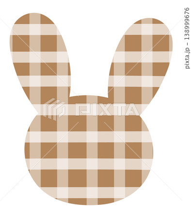 Illustration of brown bunny head shape with checked pattern for plush toy, kid doll, childhood, youth, department store, animal, sticker, rabbit cartoon, comic, mascot, happy easter, sticker, patch 138999676