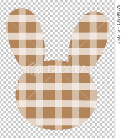 Illustration of brown bunny head shape with checked pattern for plush toy, kid doll, childhood, youth, department store, animal, sticker, rabbit cartoon, comic, mascot, happy easter, sticker, patch 138999676