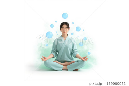 精神統一と心の平安を象徴する女性・マインドフルネスでリフレッシュする姿の素材 139000051