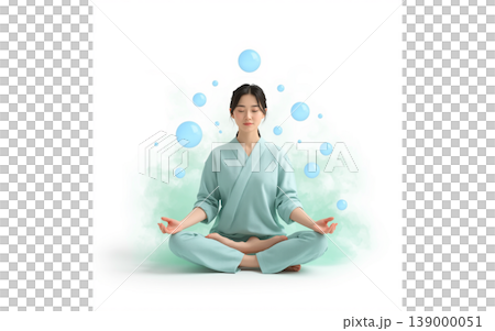 精神統一と心の平安を象徴する女性・マインドフルネスでリフレッシュする姿の素材 139000051