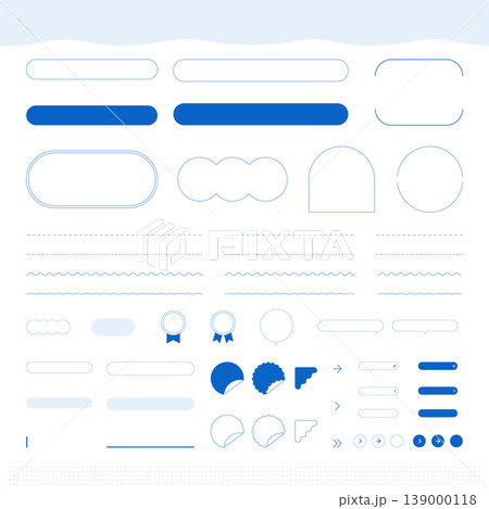 シンプルで見やすいデザインフレーム・あしらい素材セット。ビジネス・Webサイト用タイトル枠と見出し線 139000118