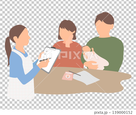 一對父母帶著嬰兒尋求育兒建議的場景。 一對父母帶著嬰兒尋求育兒建議的場景。 139000152
