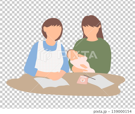A scene of childcare consultation using the maternal and child health handbook. A scene of childcare consultation using the maternal and child health handbook. 139000154