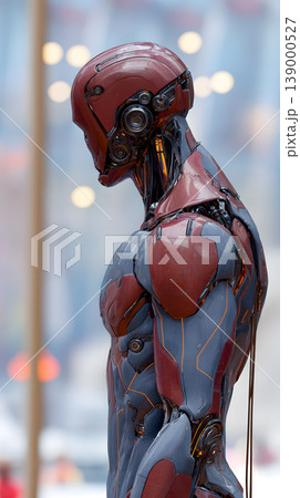Robot humanoid android cyborg futuristic technology sci fi armor profile standing Robot humanoid android cyborg futuristic technology sci fi armor profile standing 139000527