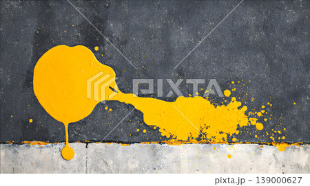 Abstract yellow paint splatter drip concrete wall texture background Abstract yellow paint splatter drip concrete wall texture background, grunge surface with bright color stain and creative messy 139000627