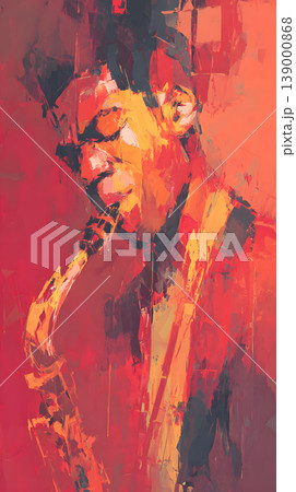 Jazz saxophone musician portrait abstract painting Jazz saxophone musician portrait abstract painting with expressive brushstroke, warm red orange palette, live music atmosphere, modern wall art Jazz saxophone musician portrait abstract painting Jazz saxophone musician portrait abstract painting with expressive brushstroke, warm red orange palette, live music atmosphere, modern wall art 139000868