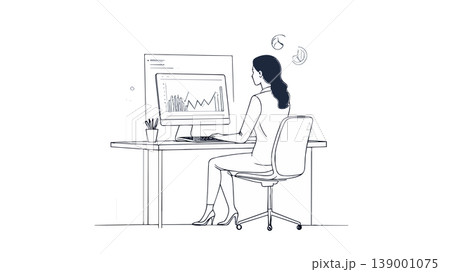 Businesswoman analyzing financial data working online sitting at desk Businesswoman analyzing financial data working online sitting at desk 139001075