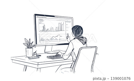 Businesswoman analyzing financial data on computer screen Businesswoman analyzing financial data on computer screen 139001076