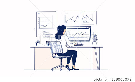 Businesswoman analyzing data on computer at office desk Businesswoman analyzing data on computer at office desk 139001078