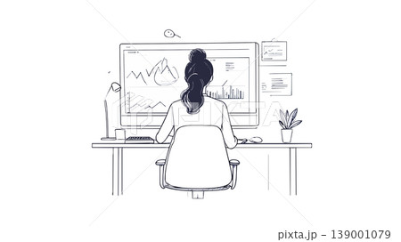 Businesswoman working online analyzing data on computer Businesswoman working online analyzing data on computer 139001079