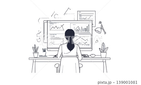 Businesswoman analyzing data on computer at desk Businesswoman analyzing data on computer at desk 139001081