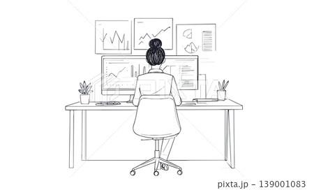 Businesswoman analyzing data at office desk setup 139001083