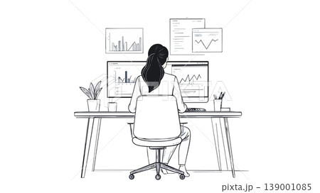 Businesswoman working on computer analyzing financial data 139001085