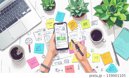 User experience designer creating mobile app interface 139001105
