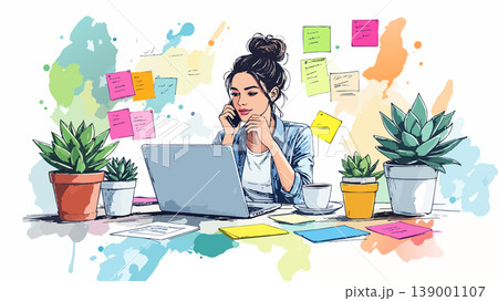 Young woman working communicating home organizing tasks 139001107