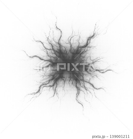 Power thunder storm halftone light effect glowing light burst. abstract grunge halftone dots background 139001211