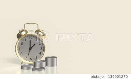 Time And Money Concept With Alarm Clock And Stacked Coins 3d render. Time And Money Concept With Alarm Clock And Stacked Coins 3d render. 139001270
