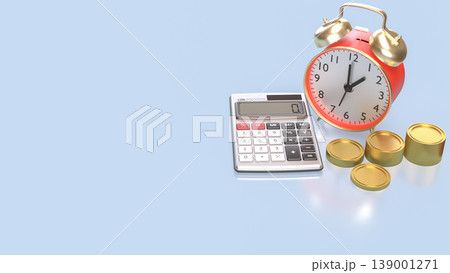 Time Management And Financial Planning Concept With Clock Coins And Calculator 3d render. 139001271