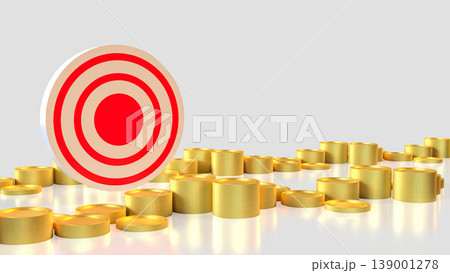 Financial Target Achievement Concept With Bullseye And Gold Coins Investment 3d render. 139001278
