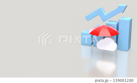 Business Growth Protection Concept With Umbrella And Cloud Security 3d render. Business Growth Protection Concept With Umbrella And Cloud Security 3d render. 139001280
