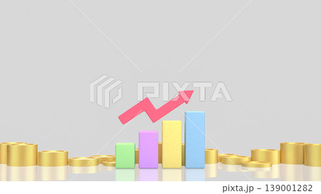 Colorful Financial Growth Bar Chart With Rising Profit Arrow Concept 3d render. 139001282