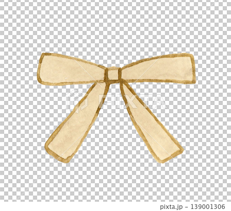 薄茶色のシンプルなリボン　手描き水彩イラスト素材 139001306