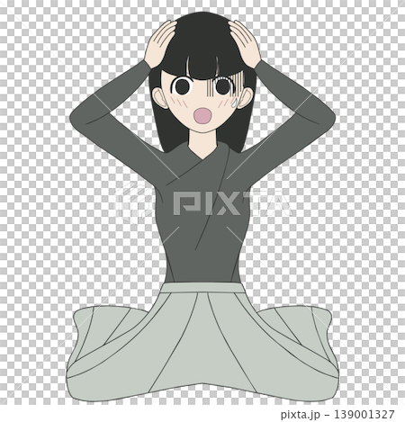 A woman clutches her head in despair, appearing overwhelmed by failure, shock, and stress. 139001327