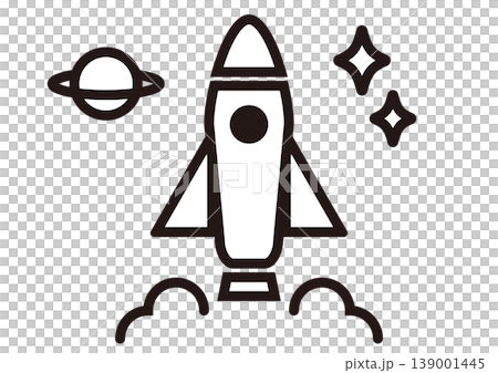 太空主題的簡單線條藝術圖示（太空梭、土星、星星） 139001445
