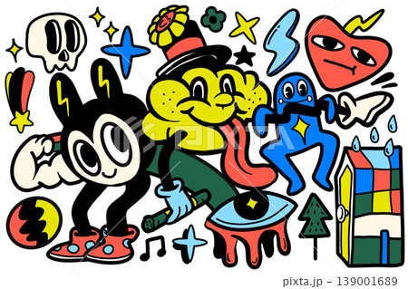 Isolated colorful illustration with separated layered cartoon characters and playful 139001689