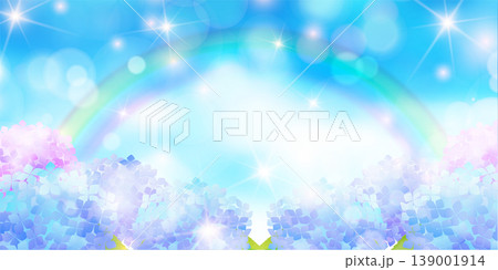 虹と青空に映える美しい紫陽花の花の背景イラスト 虹と青空に映える美しい紫陽花の花の背景イラスト 139001914
