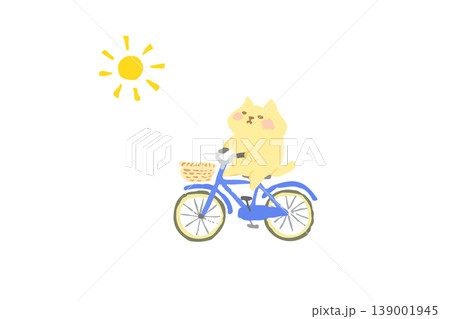 自転車に乗って楽しむかわいい猫 手描きイラスト素材 自転車に乗って楽しむかわいい猫 手描きイラスト素材 139001945
