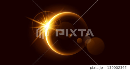 Bright solar eclipse with golden light flare effect realistic illustration Bright solar eclipse with golden light flare effect realistic illustration 139002365
