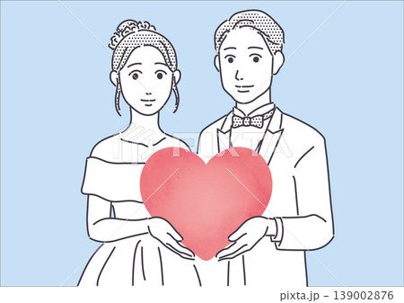 ハートを持つ新郎新婦 背景色あり ハートを持つ新郎新婦 背景色あり 139002876