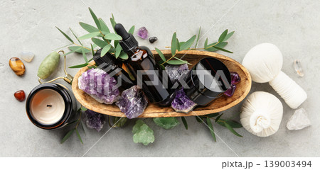 Holistic Spa Essentials with Amethyst and Aromatherapy Oils 139003494