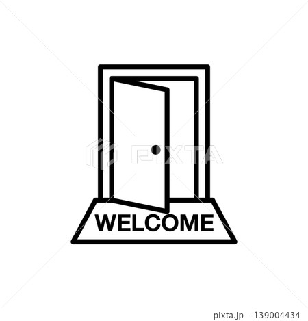 Open Door with Welcome Mat Icon Open Door with Welcome Mat Icon 139004434
